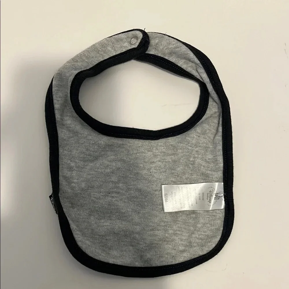 Disney Gray Baby Bib with Mickey Mouse Design and Snap Closure